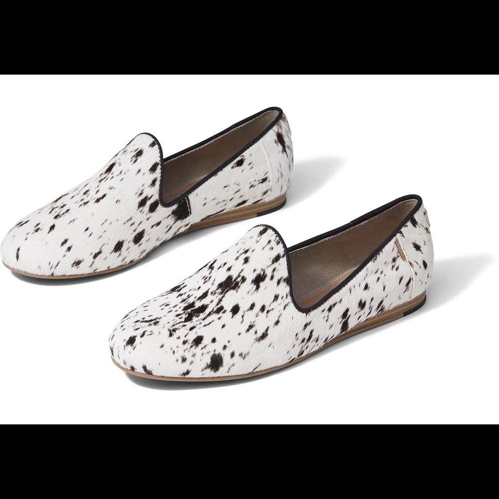 TOMS, the Darcy Spotted Cow Print Flat Loafers
